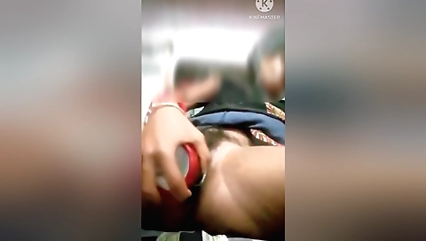 Hot brunette in a sexy black lingerie enjoys a dildo