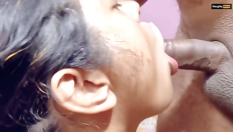 Cute girl with a round ass sucks deep and gets cum in her mouth