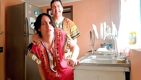 Indian girlfriend gets fucked by her stepdad in the kitchen