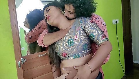 Indian brunette in saree sucking and riding her husband
