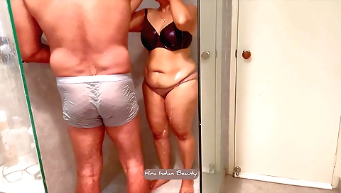 Indian hottie with small boobies giving a blowjob to stepdad