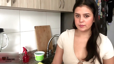 Indian brunette gets her neighbor's dick in the bedroom