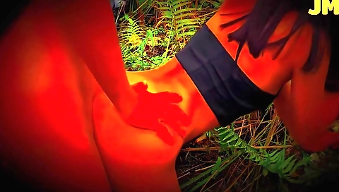 Indian brunette couple enjoys outdoor sex in the jungle