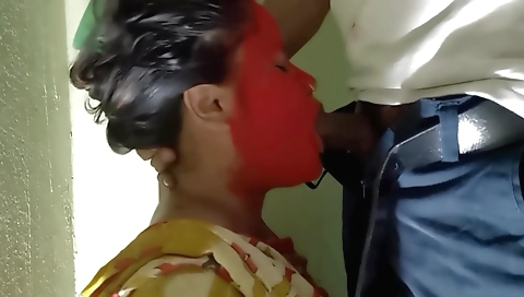 Indian holi festival girl with small tits and round asses