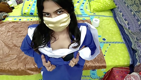 First orgasm of my horny schoolgirl in a school uniform