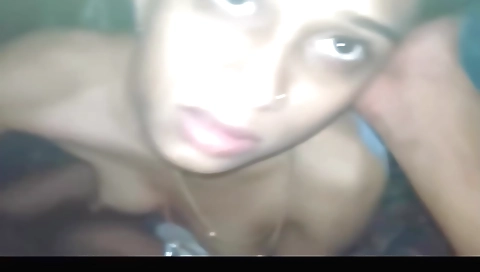 Indian brunette plays with her big boobs and gives a blowjob