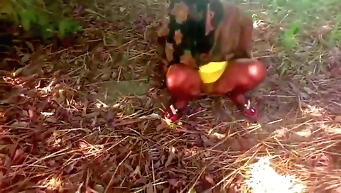 Solo female is showing her pussy in the outdoor video