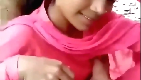 Hot brunette girl playing outside and getting naked