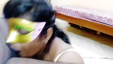 Beauty in a dress takes a big facial with her boyfriend