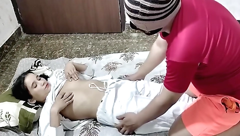 Indian girl with a shaved pussy is preparing to take his cock