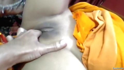 Young woman fingering her hubby's dick in POV video