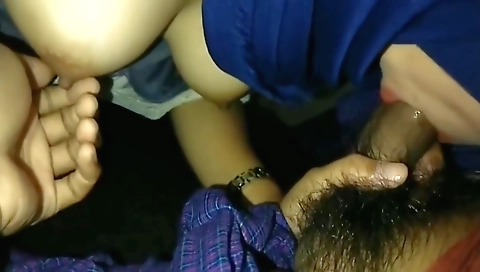 A hot brunette babe gets her pussy fucked in a blowjob