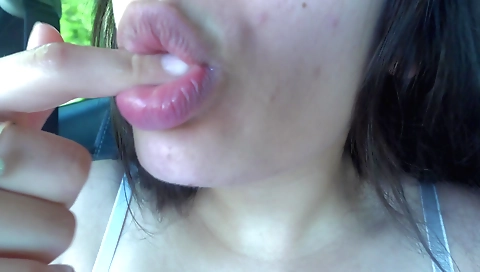 Hot solo girl in a sexy bikini playing with her body in my car