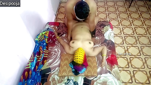 Indian girl with big boobs gives a handjob to her boyfriend