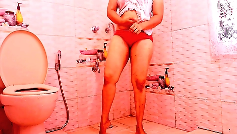 sexy blonde in sexy lingerie stretches her body on shower bed