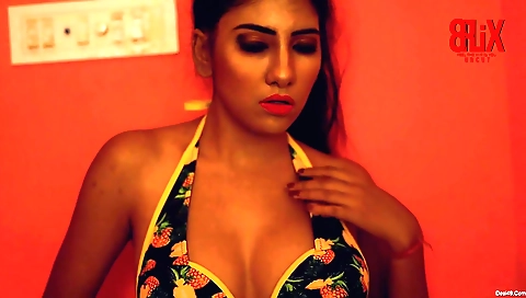 Stunning blonde with a great figure is alone in a movie