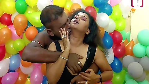 Indian brunette MILF with big tits is sucking and fucking