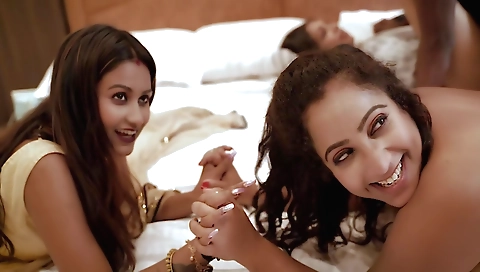Indian hottie and her stepmom in a hot group sex scene