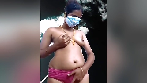 Indian brunette in an outdoor movie filmed in natural state