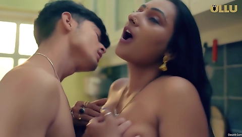 Brunette and old man in a sexy lingerie and stockings