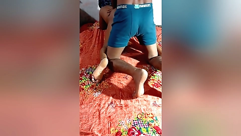 Indian girl playing with a guy in front of a webcam