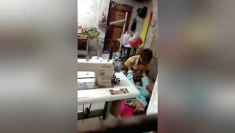 Brunette in stockings 100% fucking in her own shop