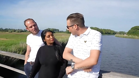 Busty Indian hottie in her white dress fucked and got a facial