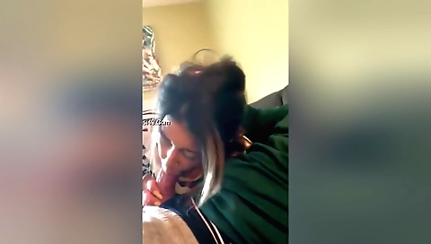 Brunette girl is getting a nice blowjob in amateur webcam video