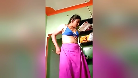 Indian brunette handjob in red dress in solo video
