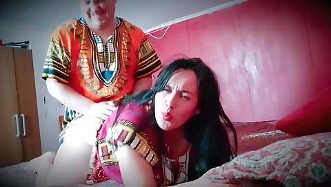 Stepmom with big tits is covered with hot cum on her pussy