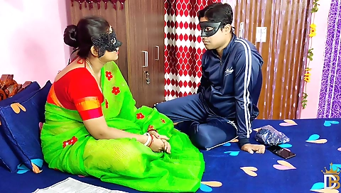 Hot brunette stepmom teaches her stepson about sex on first night